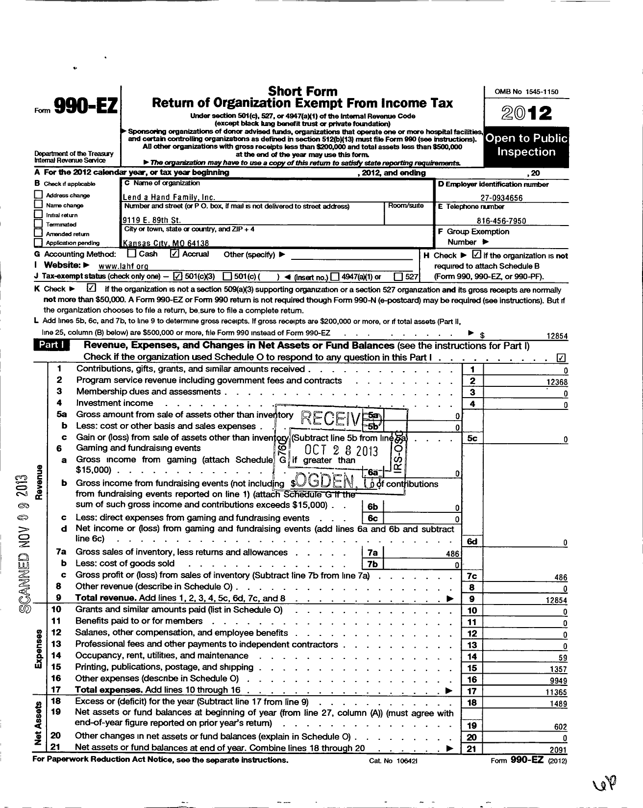 Image of first page of 2012 Form 990EZ for Healthy Hip Hop Foundation