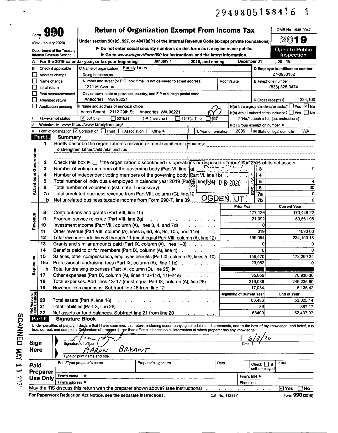 Image of first page of 2019 Form 990 for Family Lines