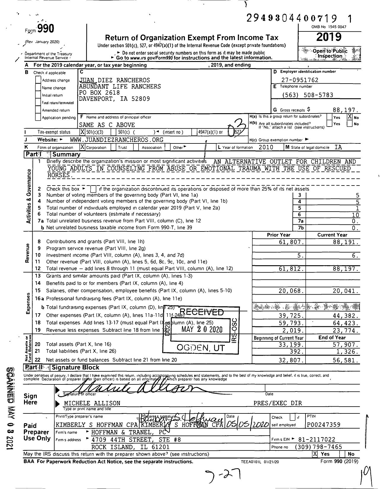 Image of first page of 2019 Form 990 for Juan Diez Rancheros Abundant Life Ranchers