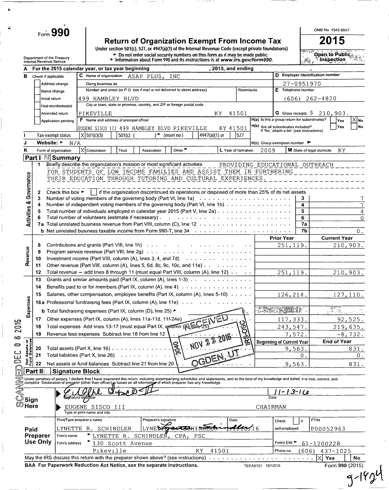 Image of first page of 2015 Form 990 for Asap Plus