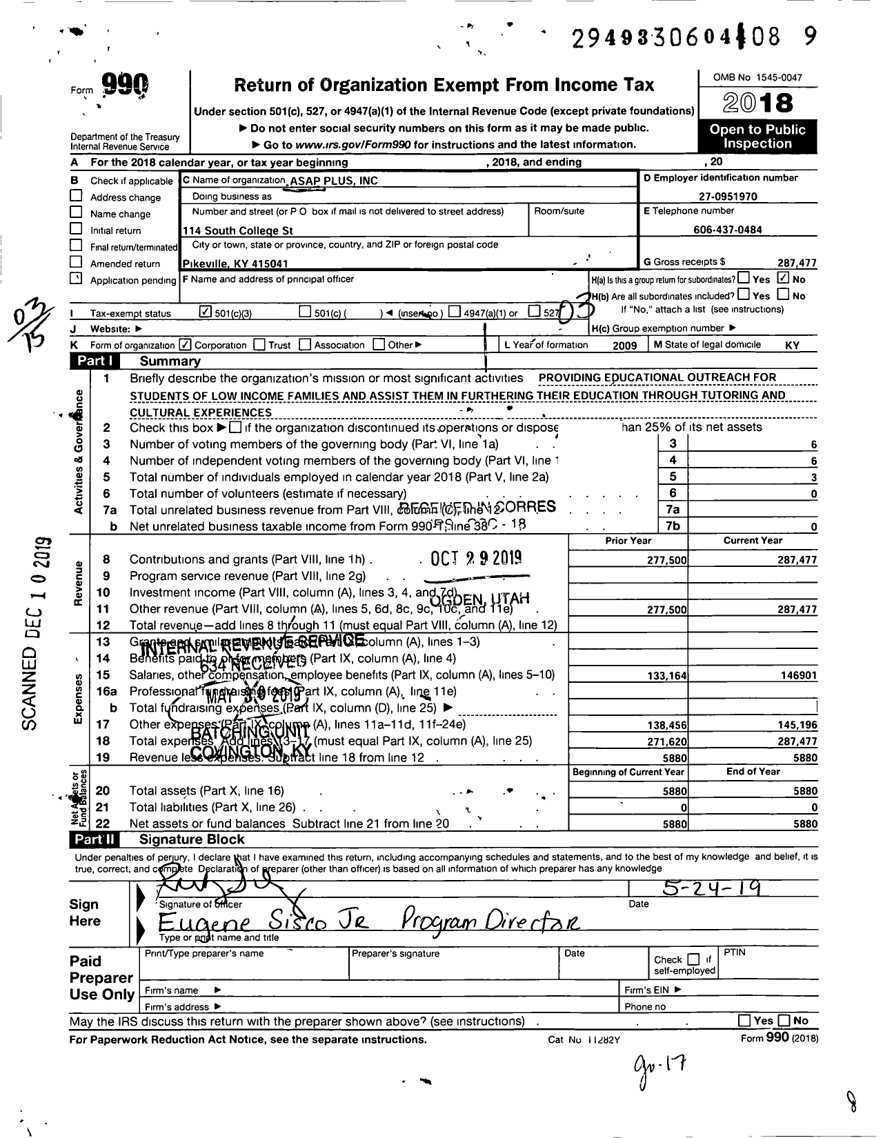 Image of first page of 2018 Form 990 for Asap Plus