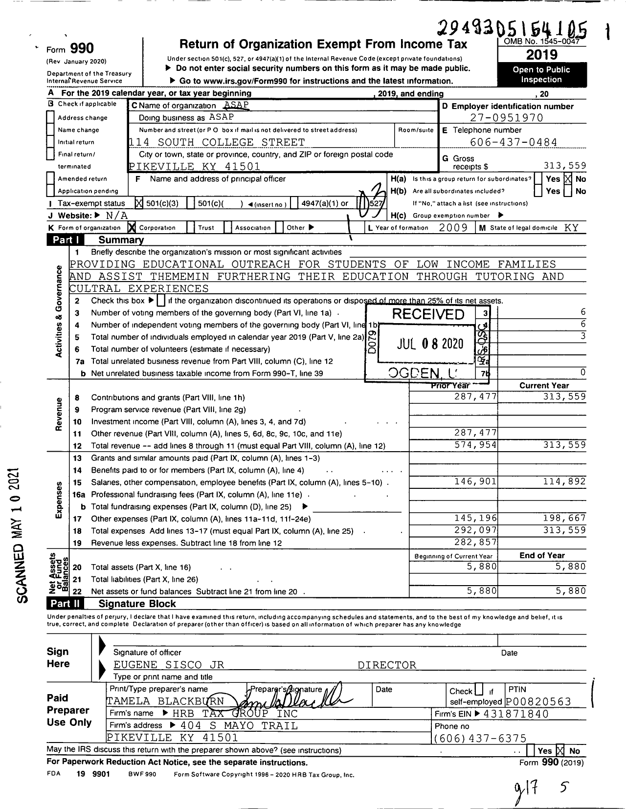 Image of first page of 2019 Form 990 for Asap Plus