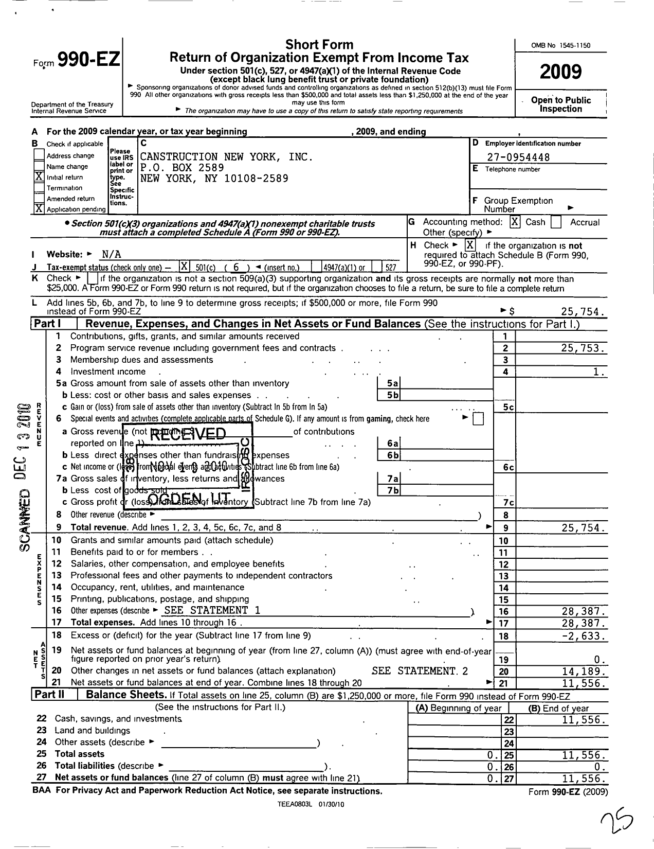 Image of first page of 2009 Form 990EO for Canstruction New York