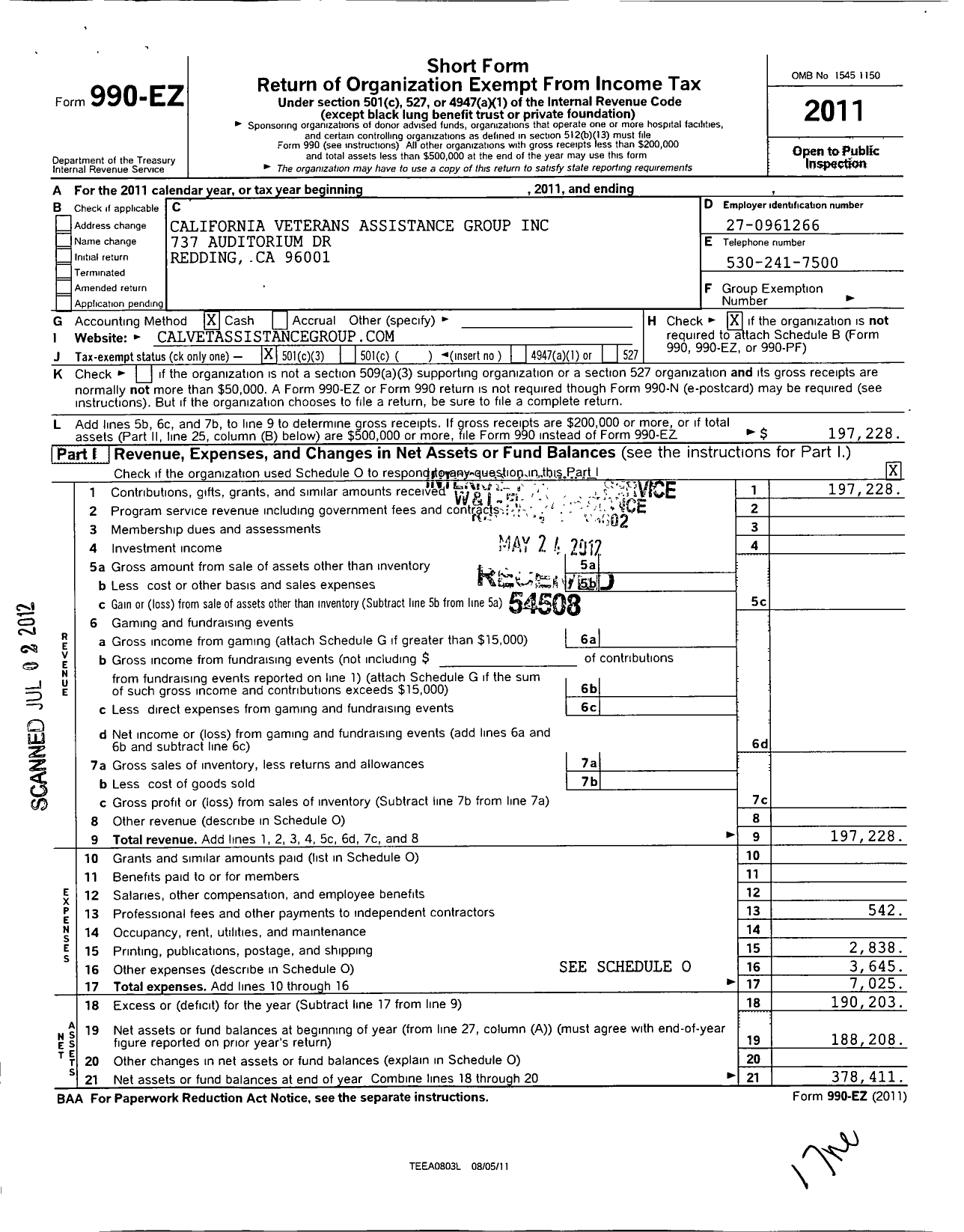 Image of first page of 2011 Form 990EZ for California Veterans Assistance Group