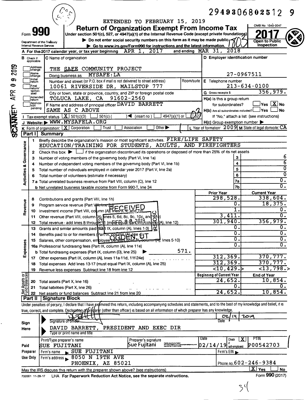 Image of first page of 2017 Form 990 for MySafe LA