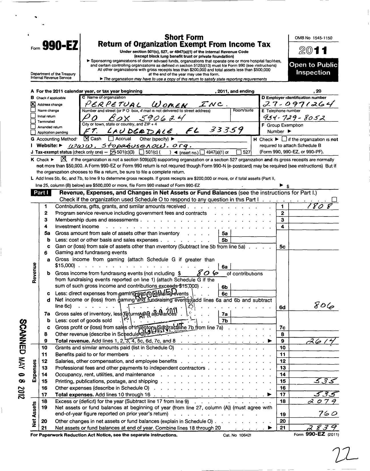 Image of first page of 2011 Form 990EZ for Perpetual Women