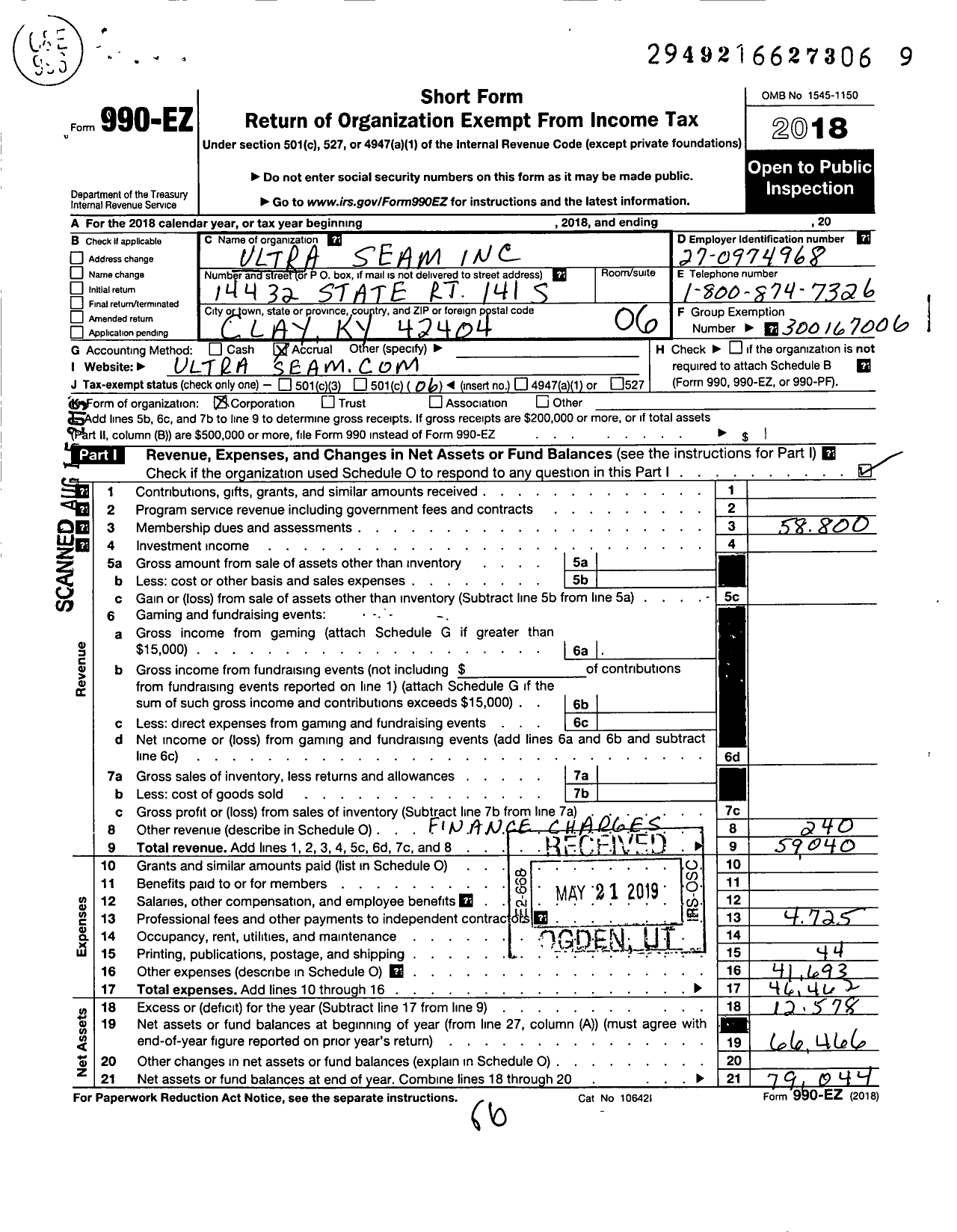 Image of first page of 2018 Form 990EO for Ultra Seam