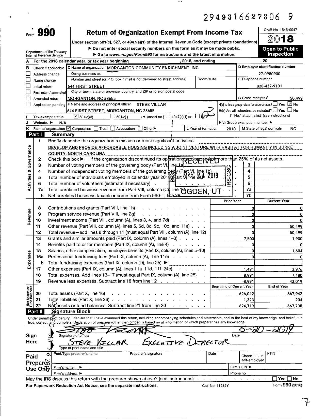 Image of first page of 2018 Form 990 for Morganton Community Enrichment