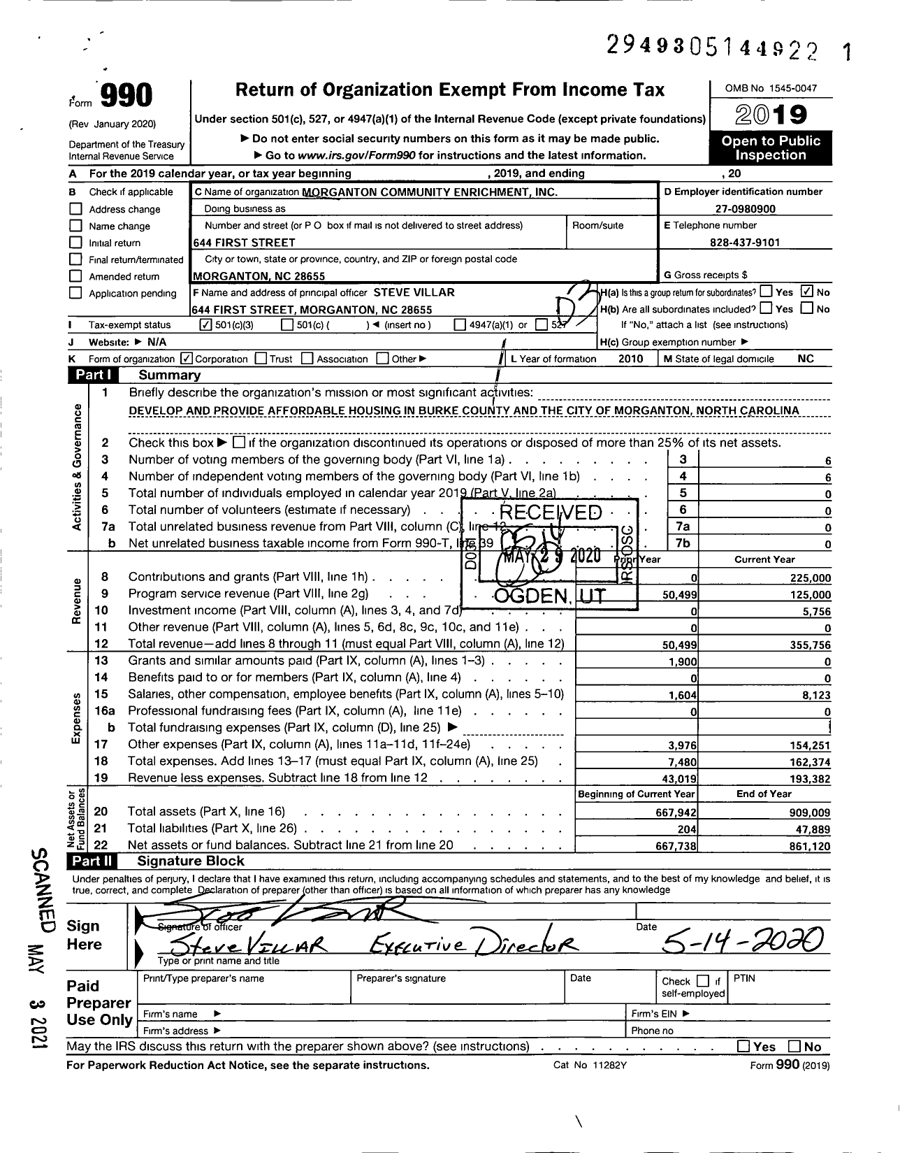 Image of first page of 2019 Form 990 for Morganton Community Enrichment