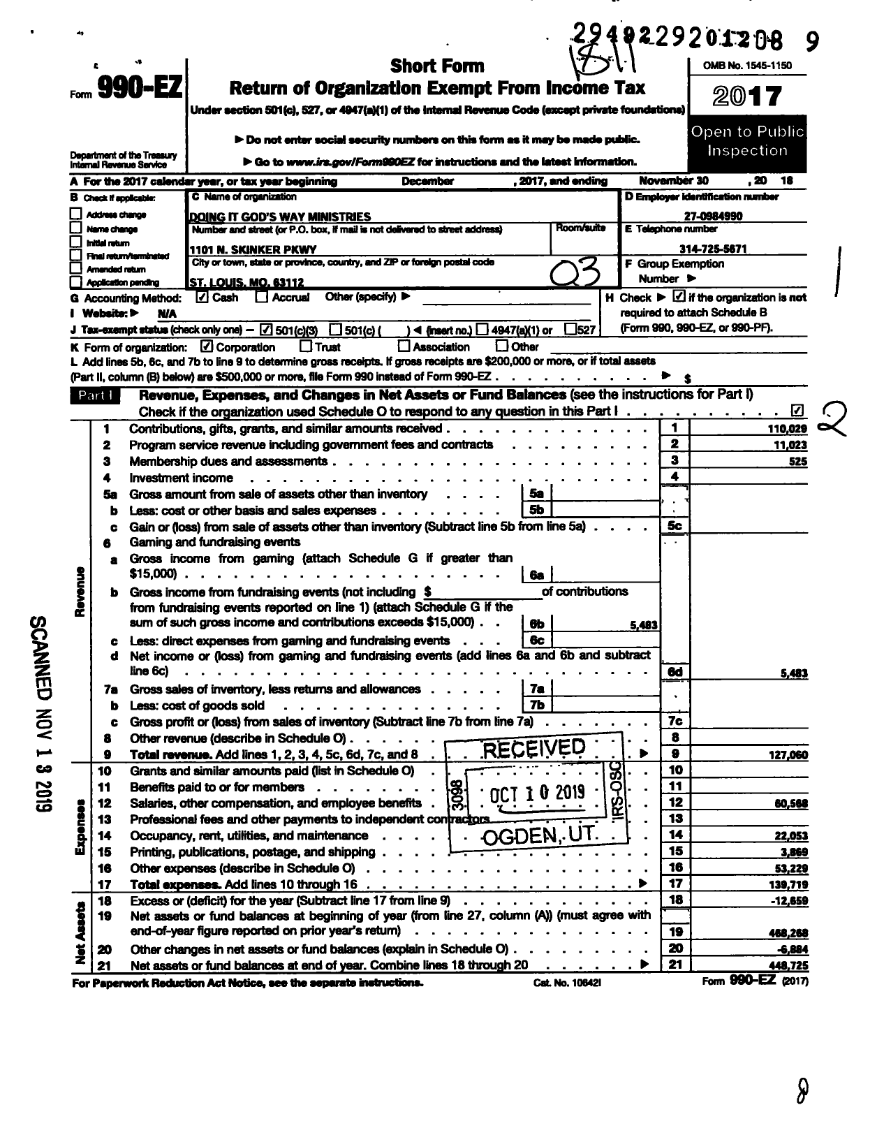 Image of first page of 2017 Form 990EZ for Doing It Gods Way Ministries