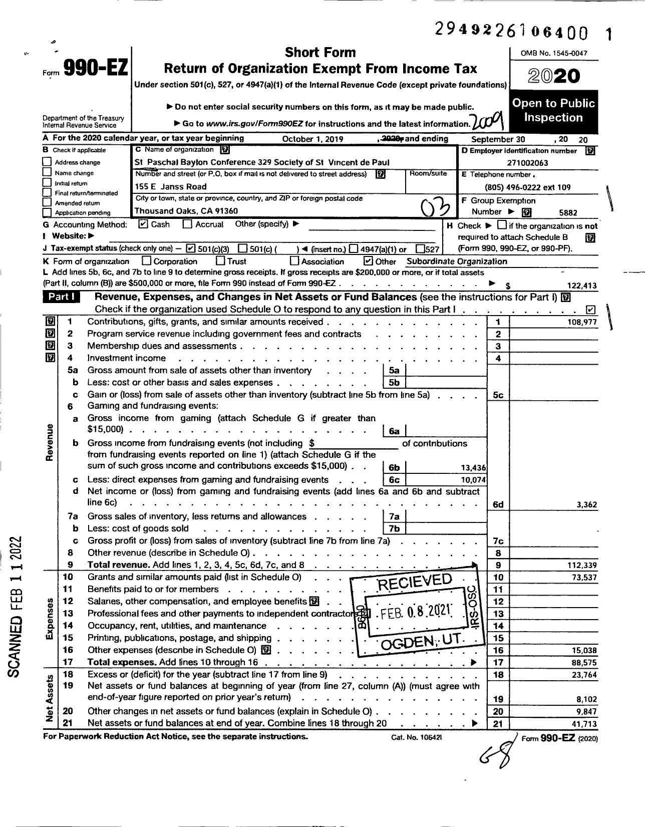 Image of first page of 2019 Form 990EZ for Saint Vincent de Paul