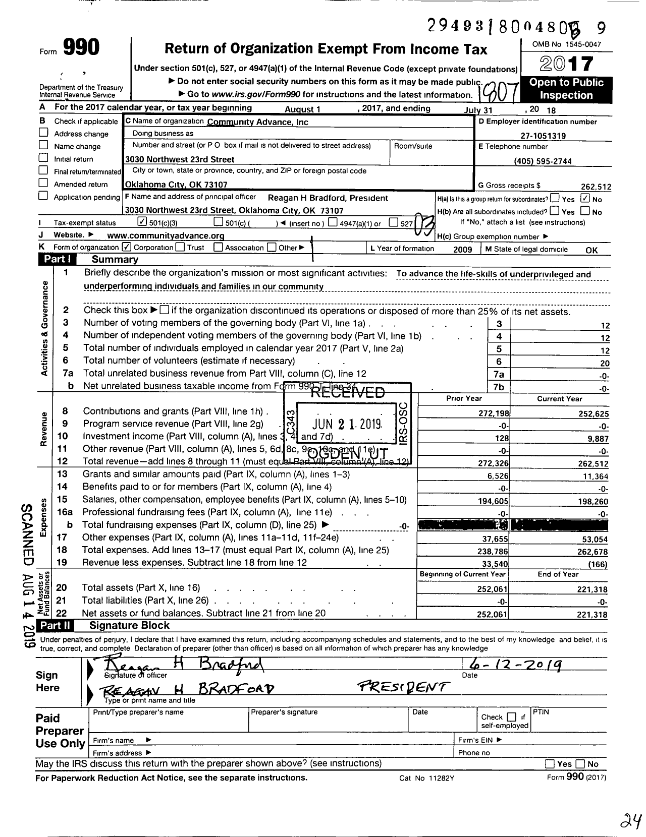 Image of first page of 2017 Form 990 for Community Advance