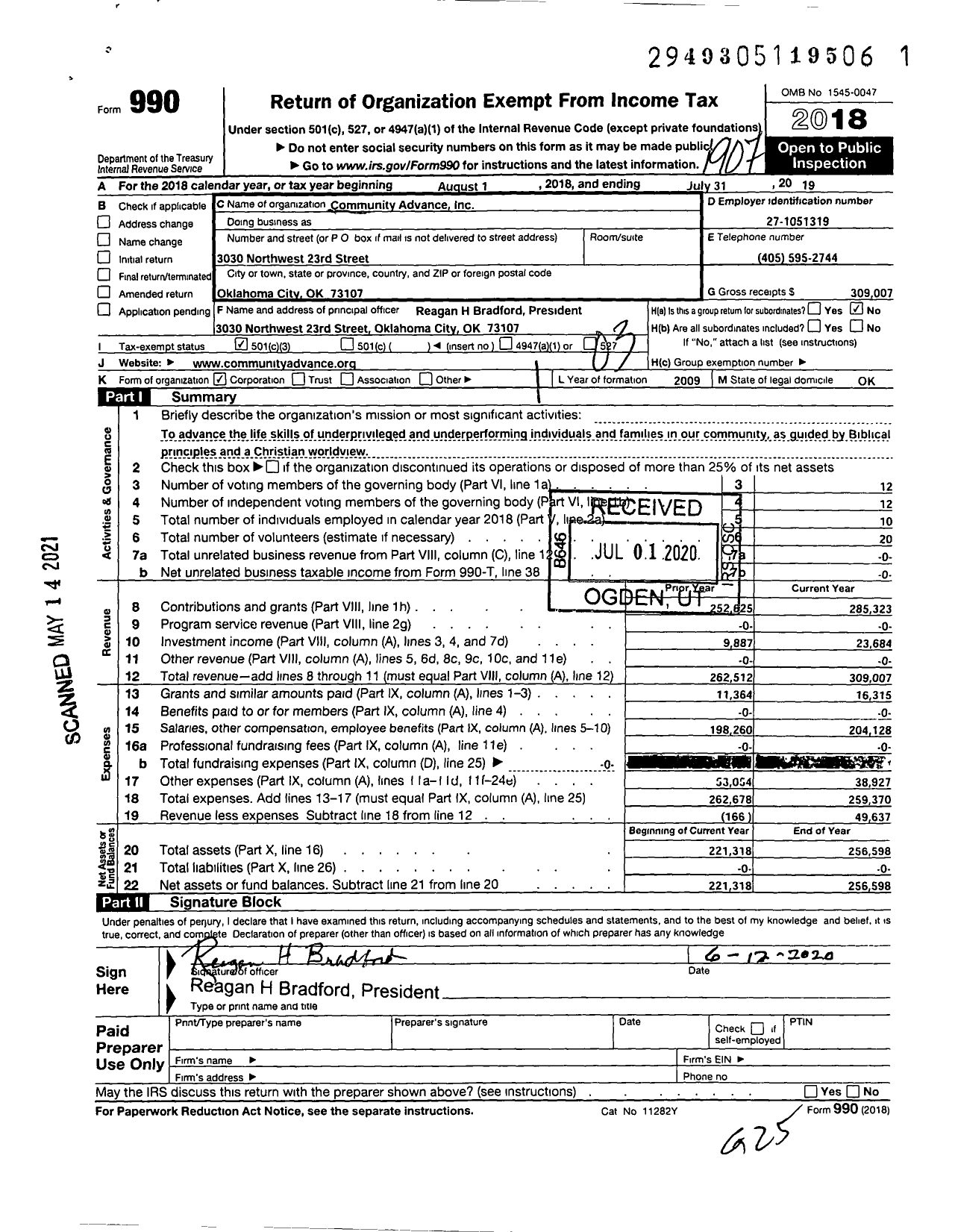 Image of first page of 2018 Form 990 for Community Advance