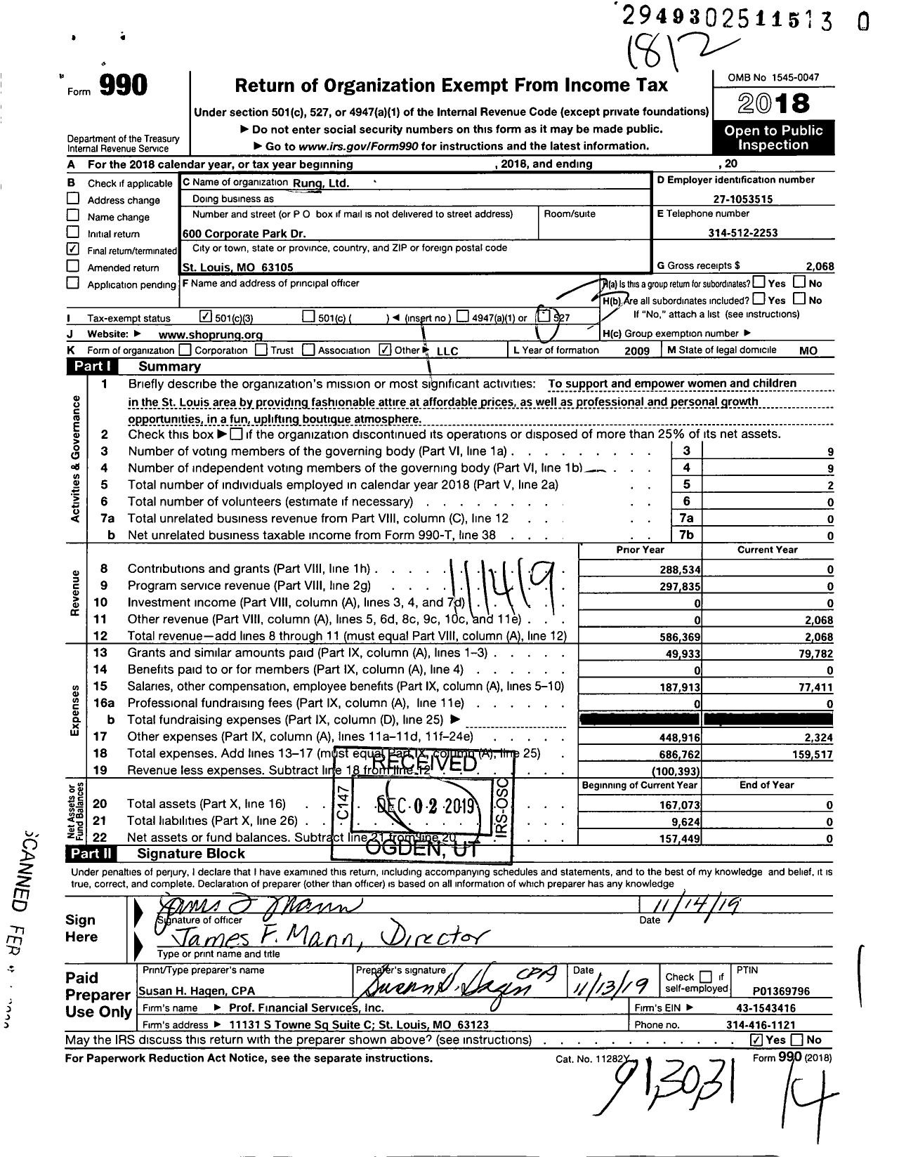 Image of first page of 2018 Form 990 for Rung