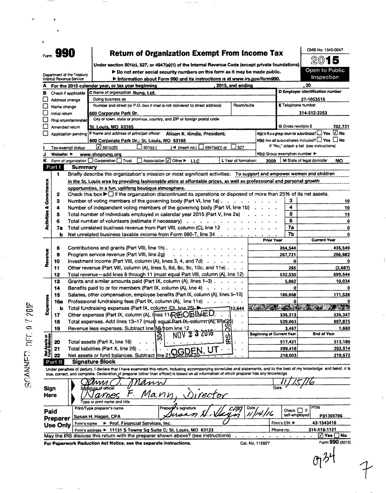 Image of first page of 2015 Form 990 for Rung