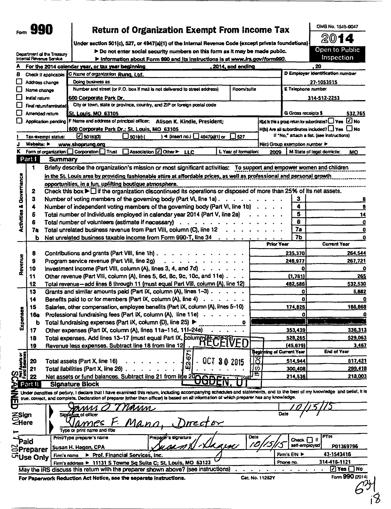 Image of first page of 2014 Form 990 for Rung