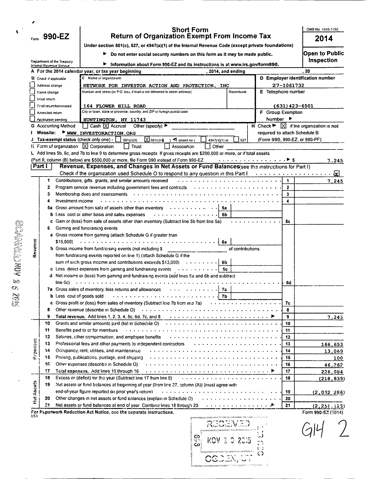 Image of first page of 2014 Form 990EO for Network for Investor Action and Protection