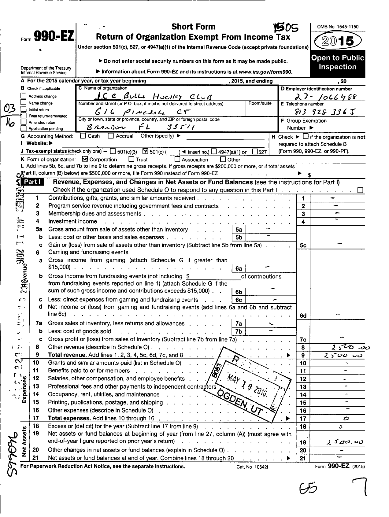 Image of first page of 2014 Form 990EO for Ice Bulls Hockey Club