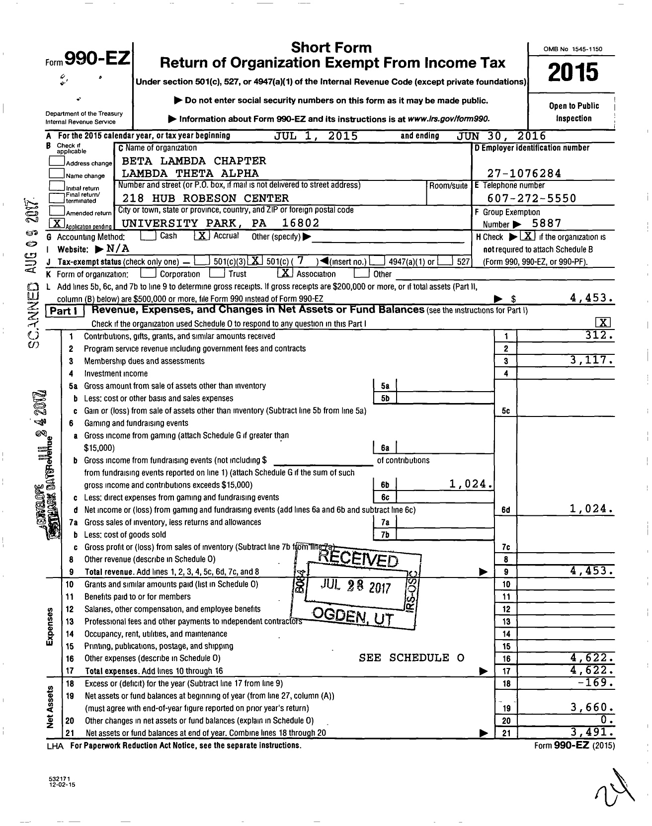 Image of first page of 2015 Form 990EO for Lambda Theta Alpha Beta Lambda Chapter