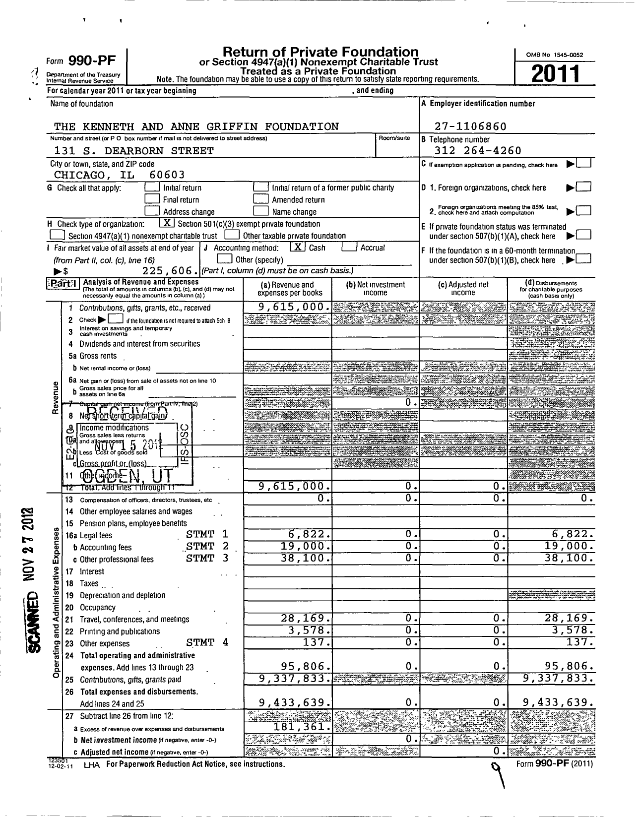 Image of first page of 2011 Form 990PF for Blue Knight Foundation