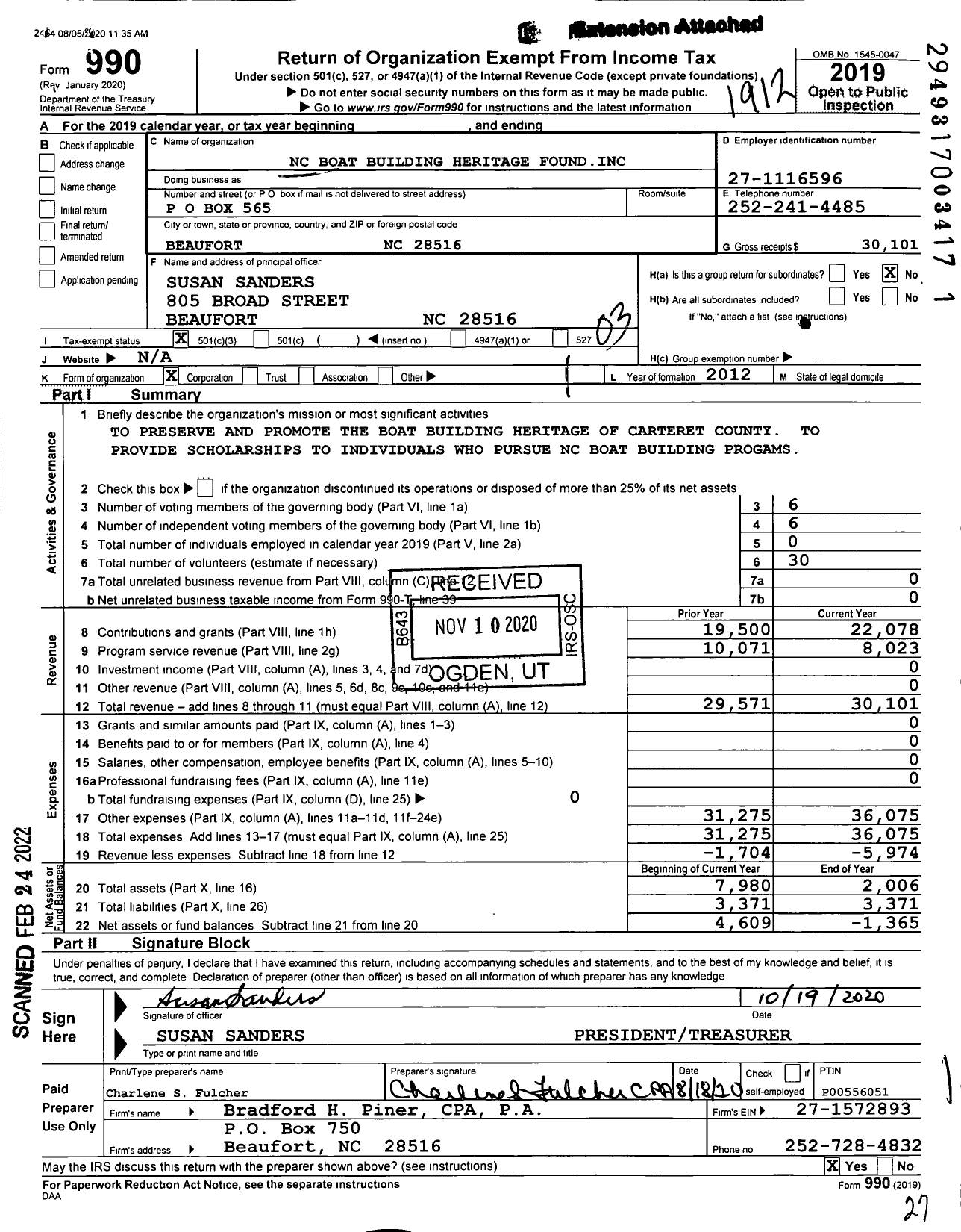 Image of first page of 2019 Form 990 for NC Boat Building Heritage Foundation