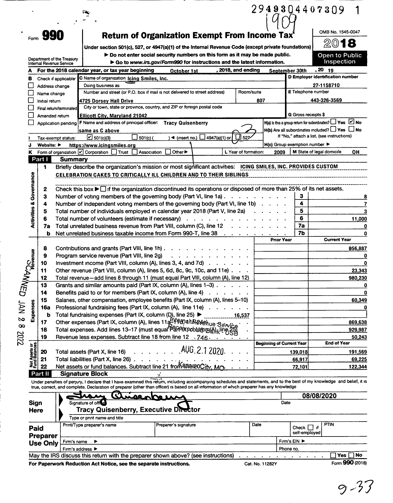 Image of first page of 2018 Form 990 for Icing Smiles