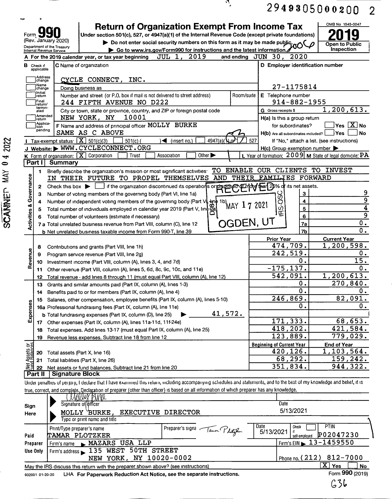 Image of first page of 2019 Form 990 for Cycle Connect