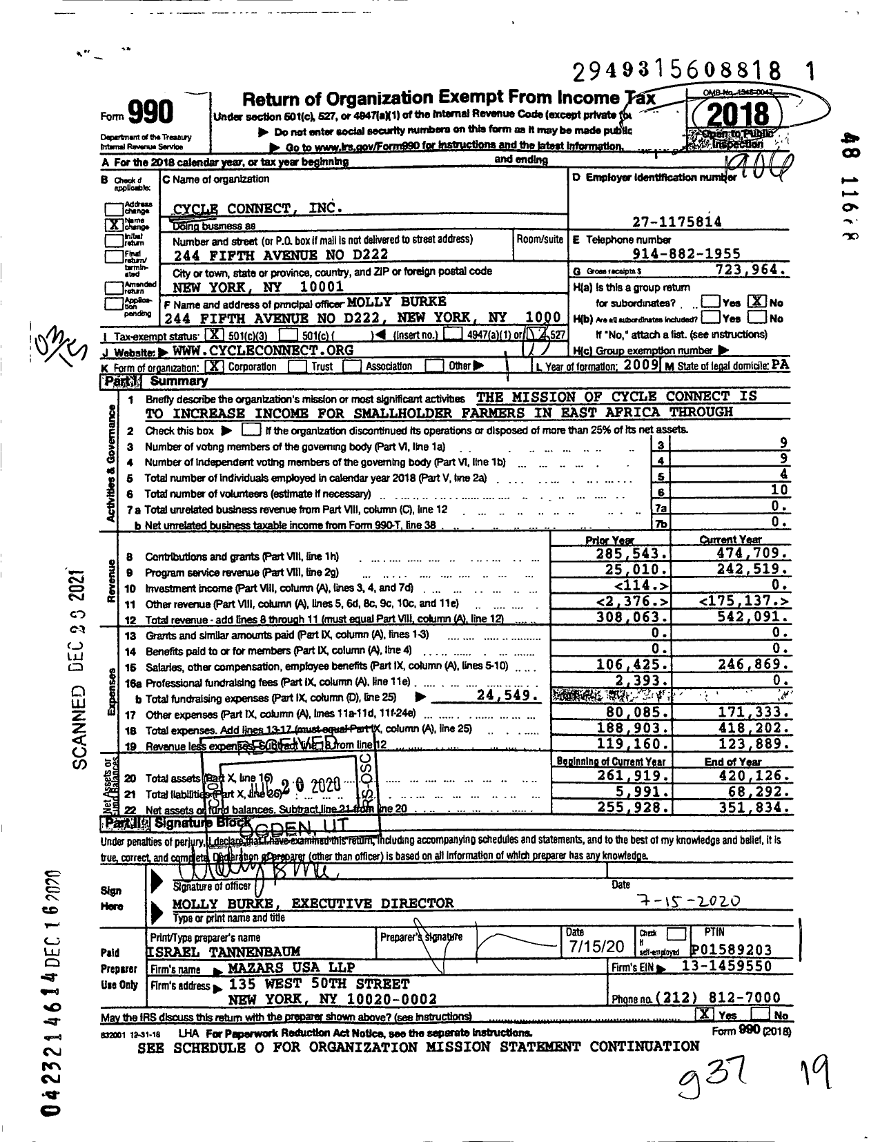 Image of first page of 2018 Form 990 for Cycle Connect