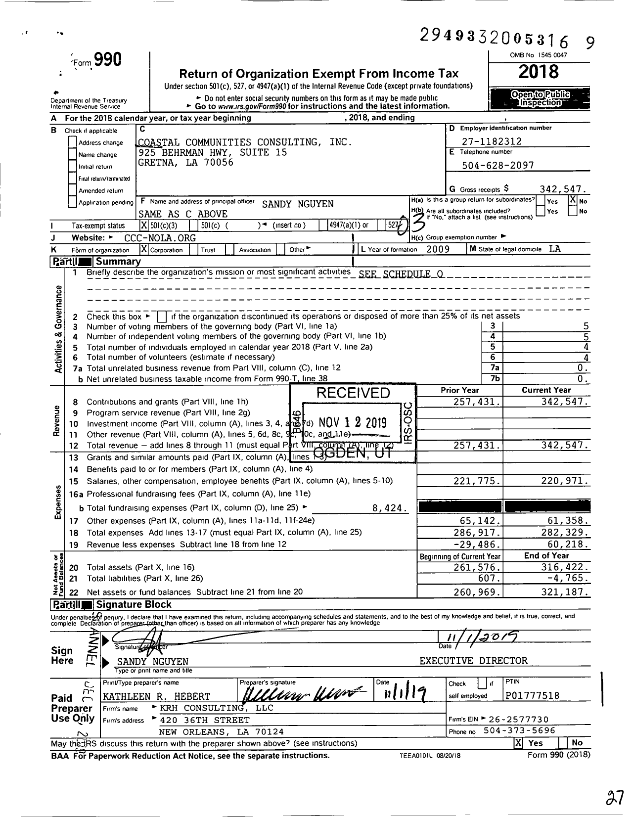 Image of first page of 2018 Form 990 for Coastal Communities Consulting