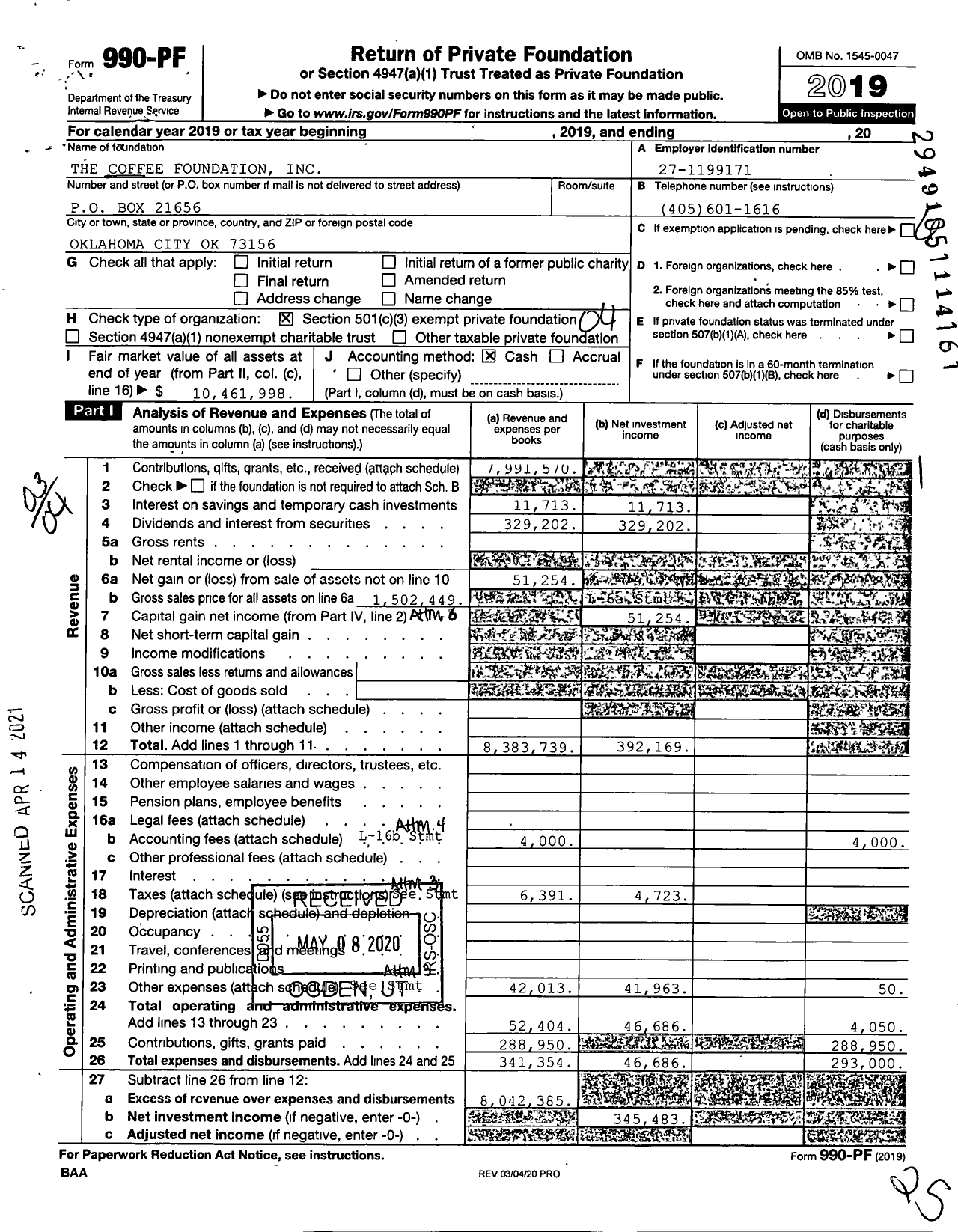 Image of first page of 2019 Form 990PF for The Coffee Foundation