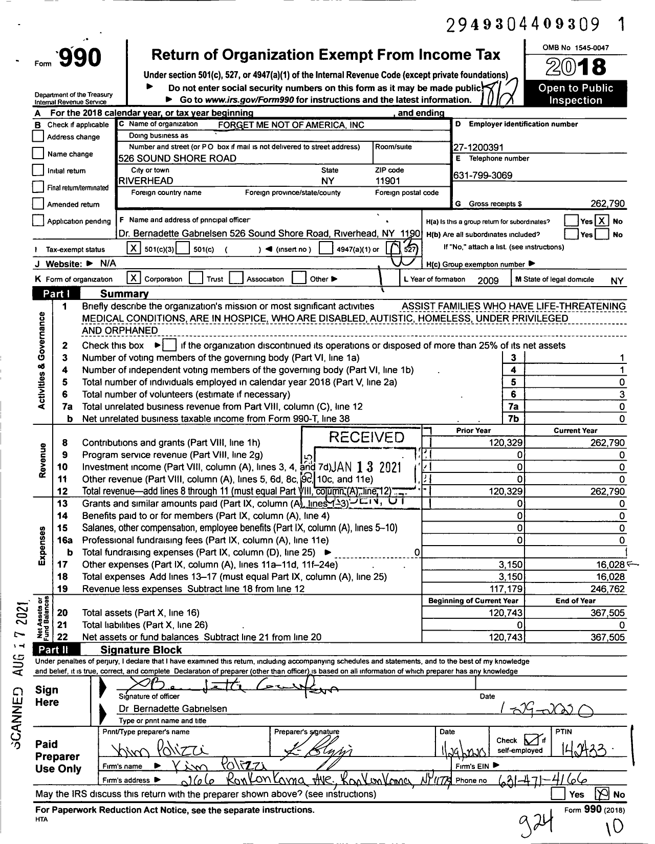 Image of first page of 2018 Form 990 for Forget Me Not of America