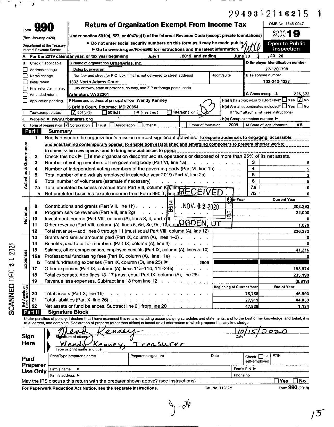 Image of first page of 2019 Form 990 for Urbanarias