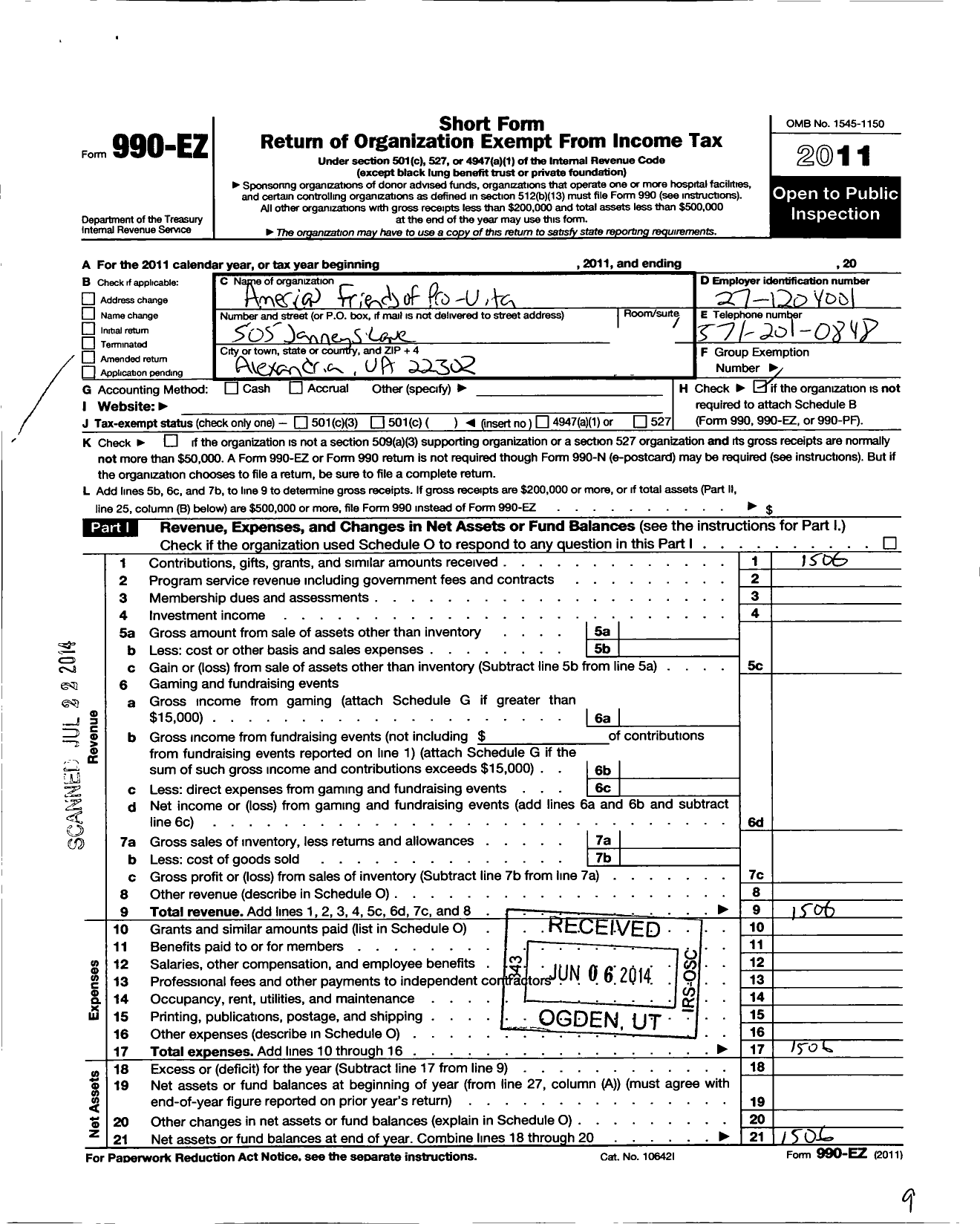 Image of first page of 2011 Form 990EO for American Friends of Pro Vita Orphanage