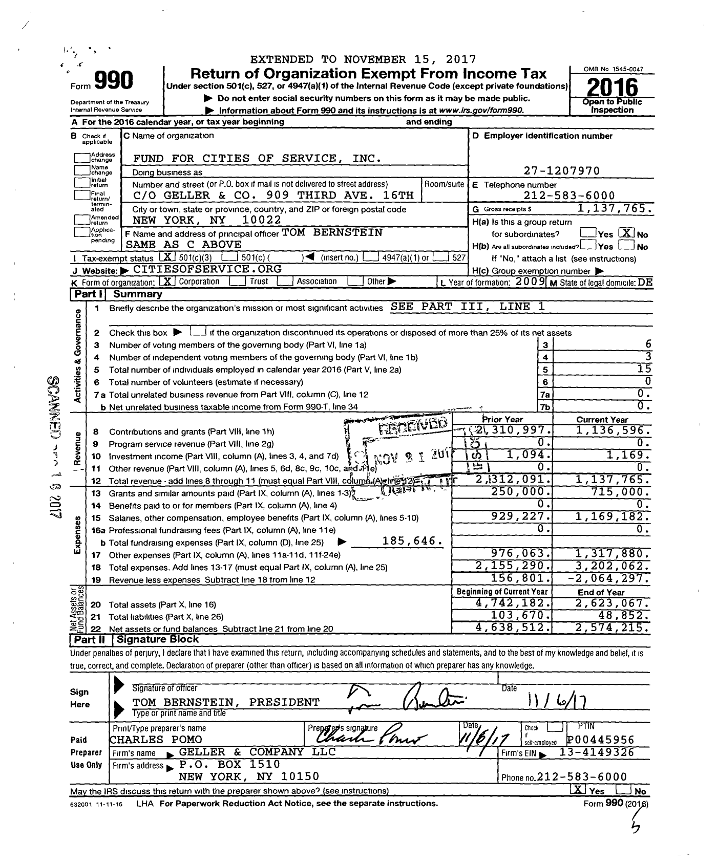 Image of first page of 2016 Form 990 for Cities of Service