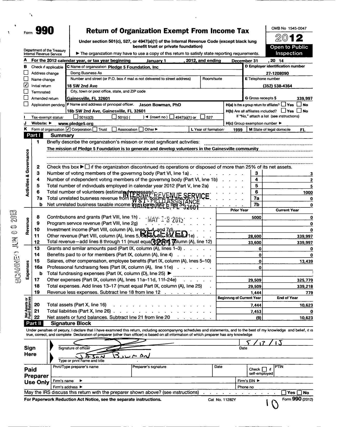 Image of first page of 2014 Form 990O for Pledge 5 Foundation