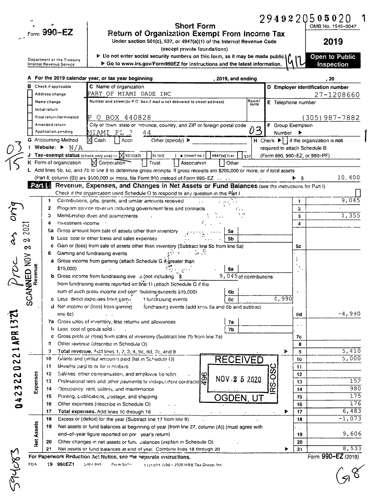 Image of first page of 2019 Form 990EZ for Part of Miami Dade