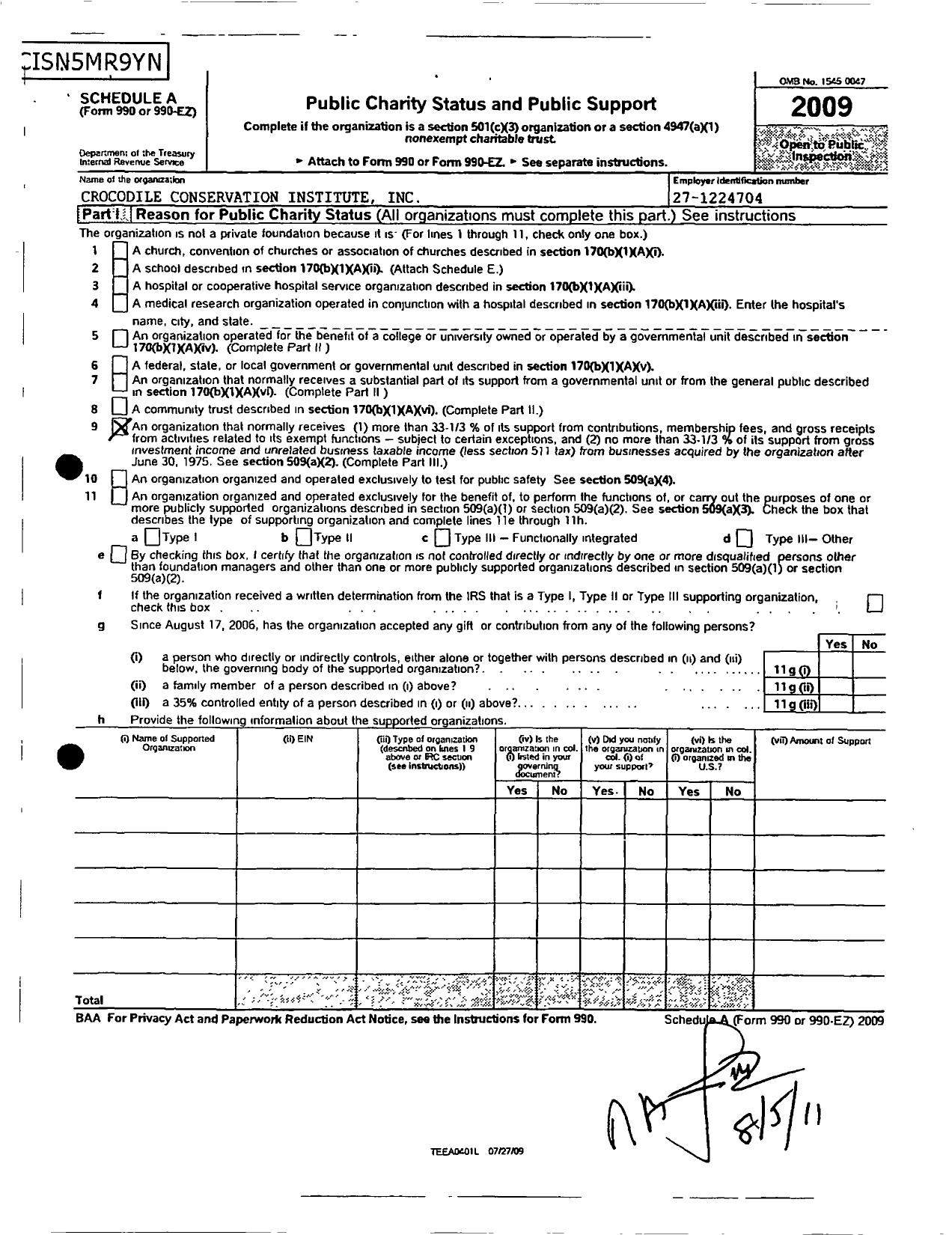 Image of first page of 2009 Form 990ER for Crocodile Conservation Institute