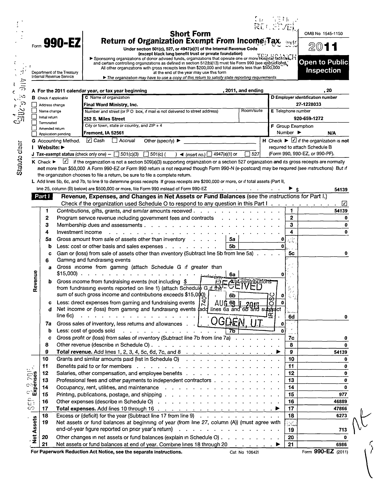 Image of first page of 2011 Form 990EO for Kingdom Net-Work Ministry International