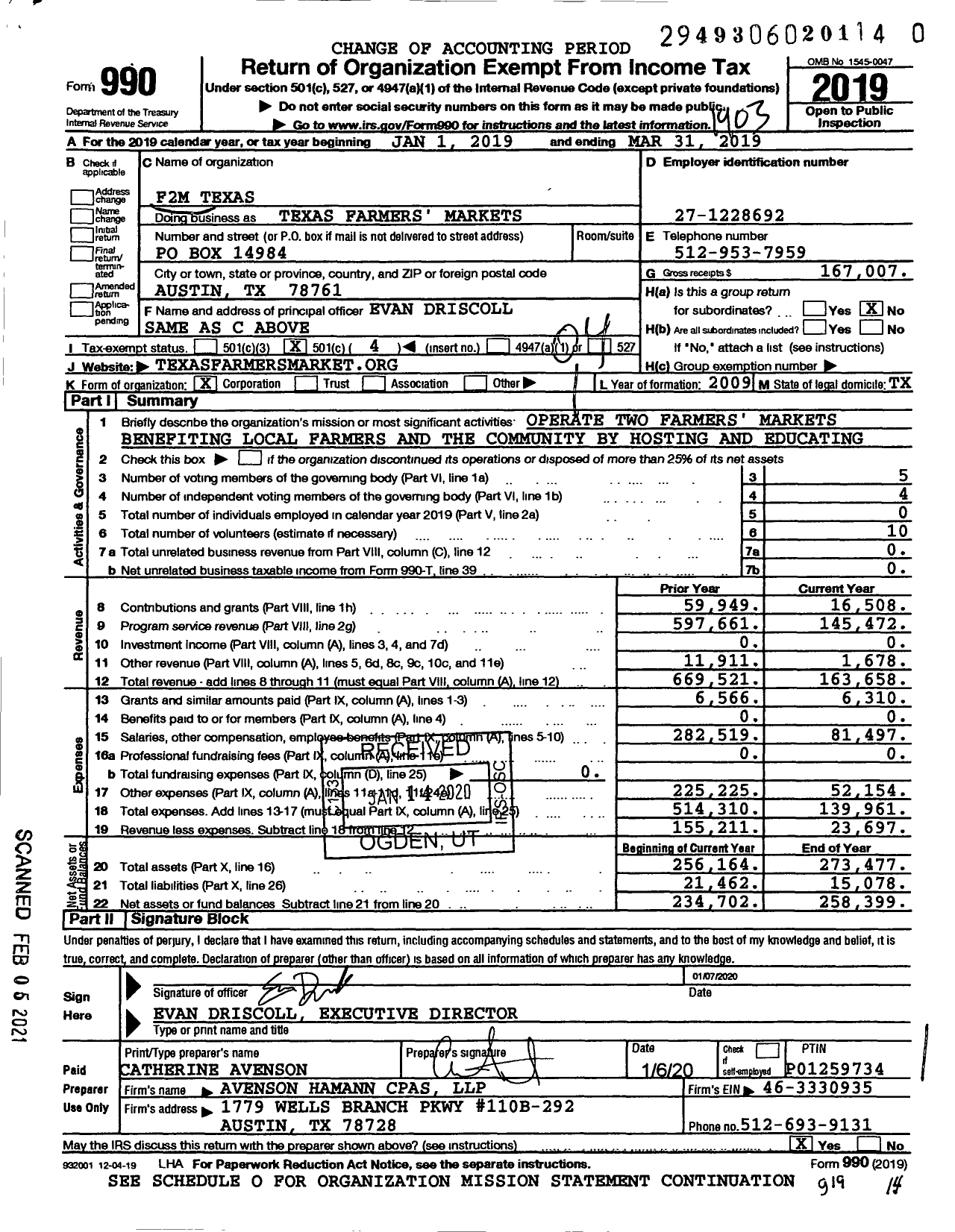 Image of first page of 2018 Form 990O for Texas Farmers' Markets