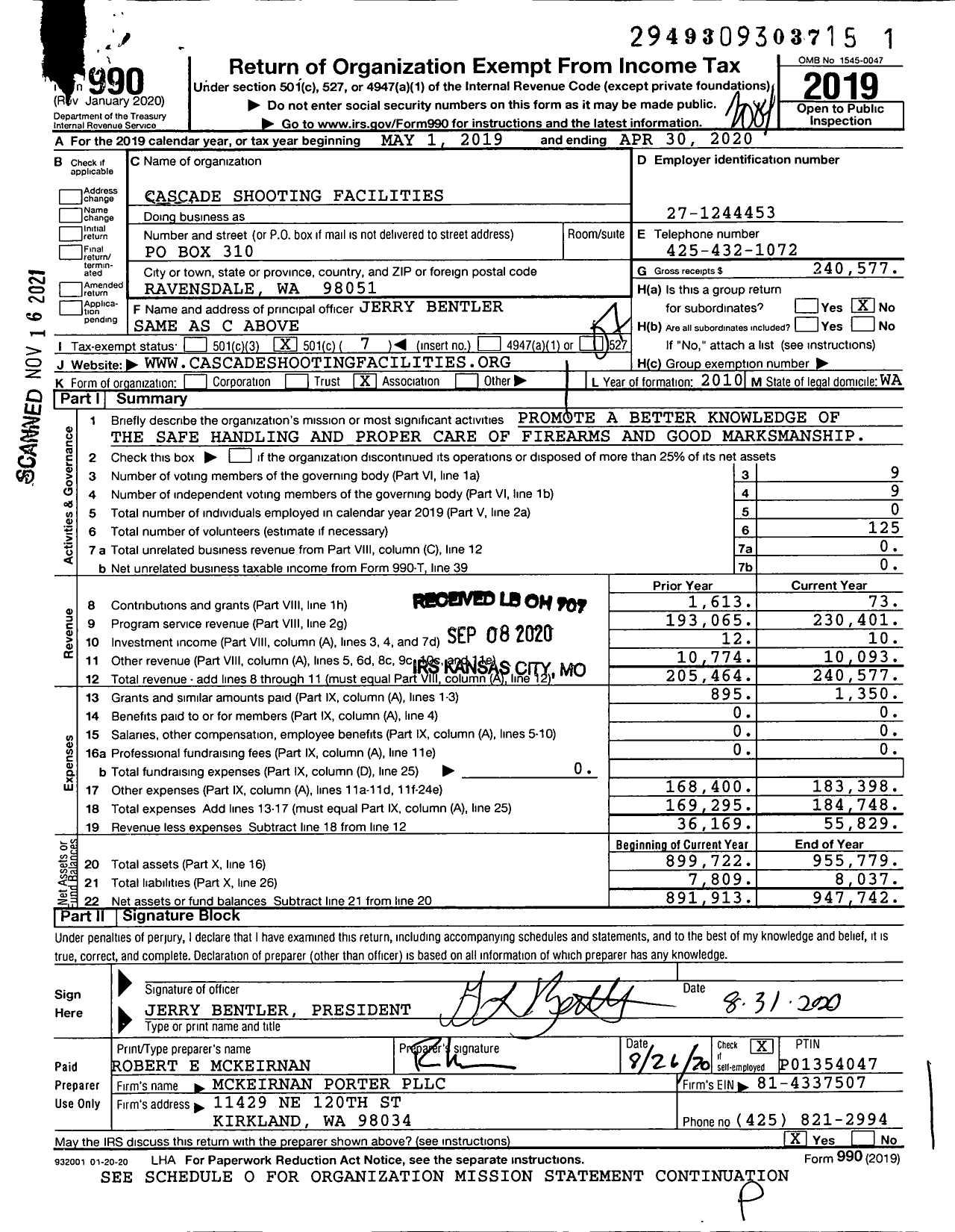 Image of first page of 2019 Form 990O for Cascade Shooting Facilities