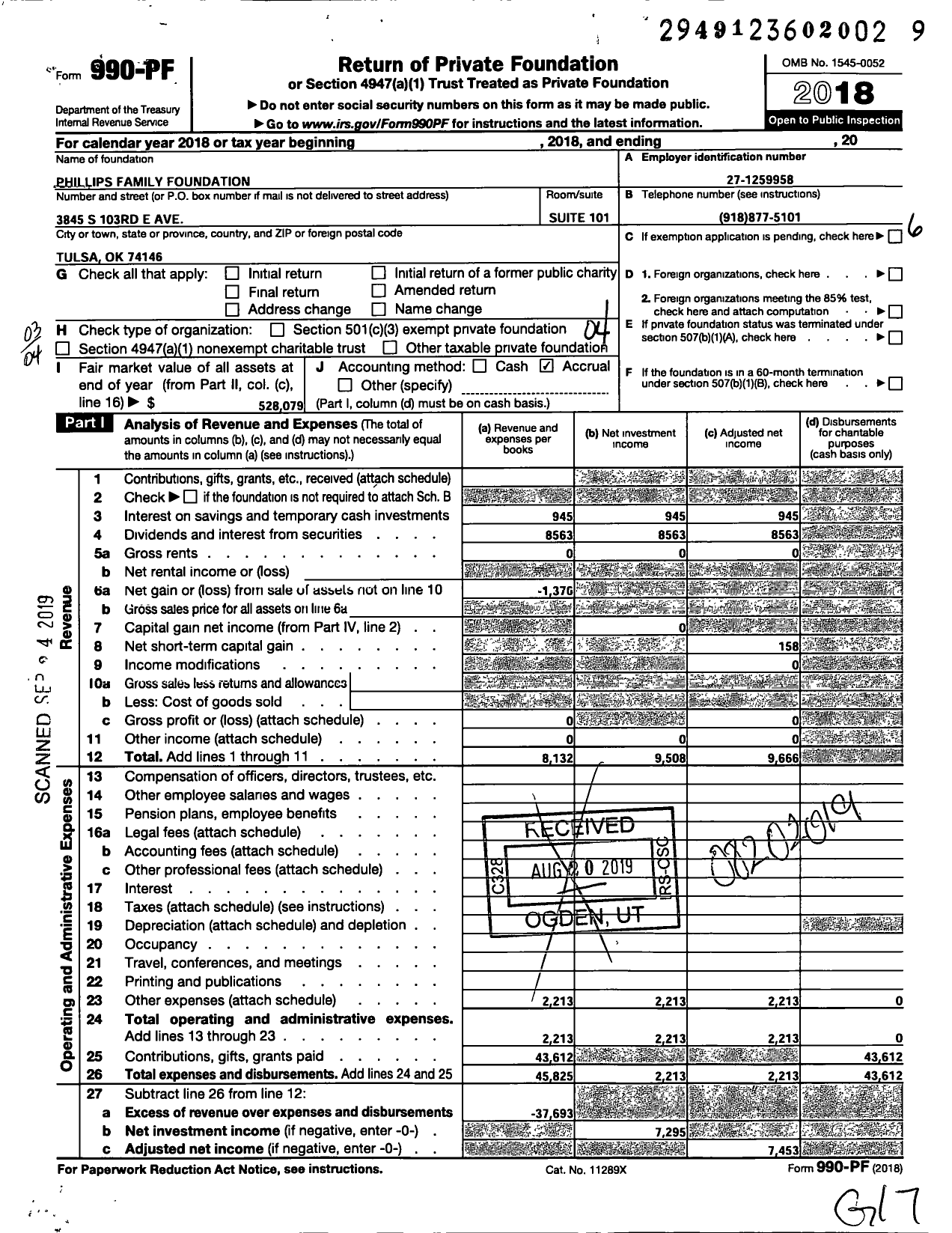 Image of first page of 2018 Form 990PF for Phillips Family Foundation