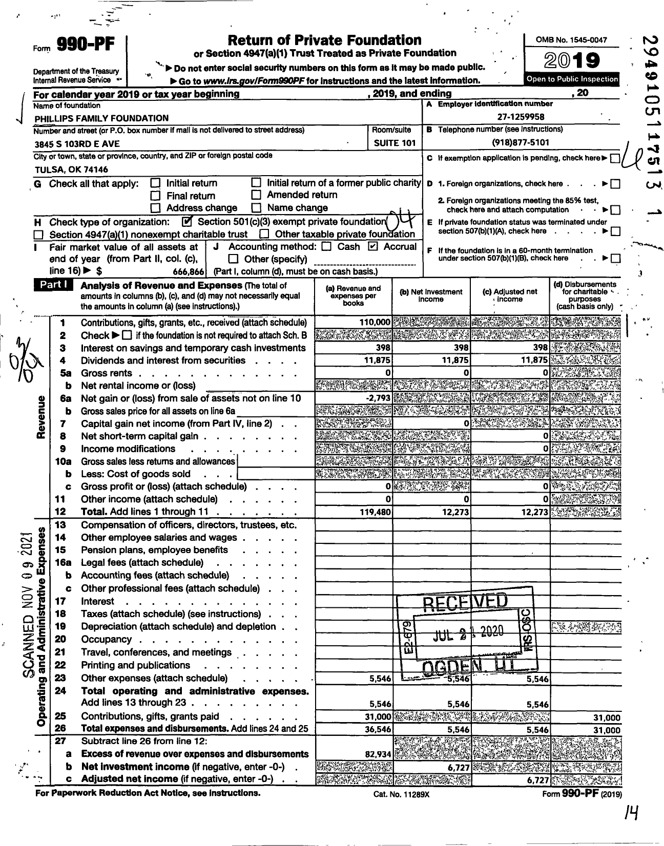 Image of first page of 2019 Form 990PF for Phillips Family Foundation