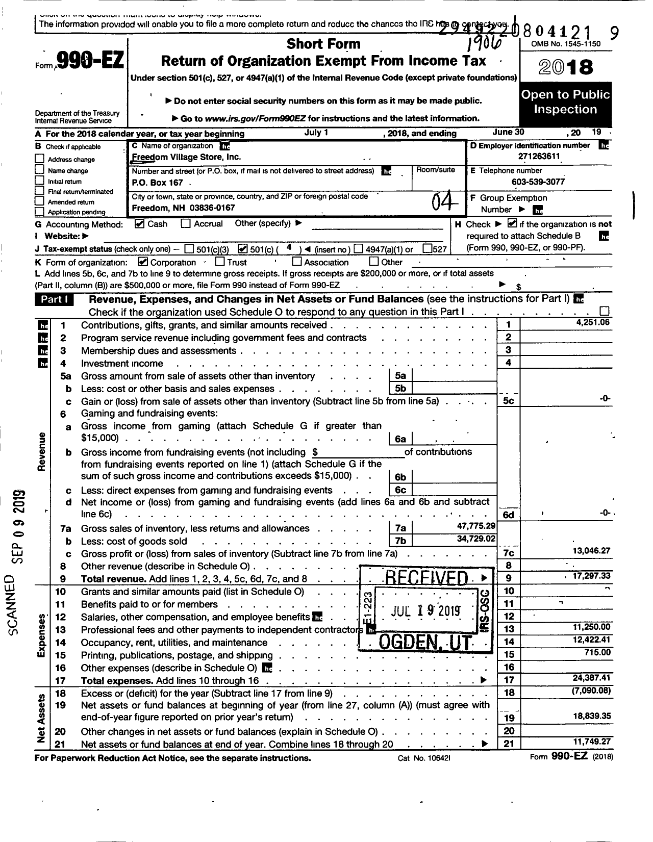 Image of first page of 2018 Form 990EO for Freedom Village Store