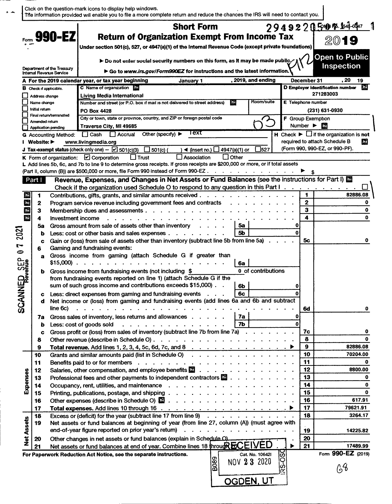 Image of first page of 2019 Form 990EZ for Living Media International