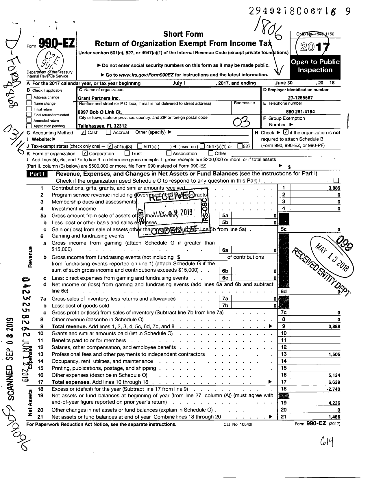 Image of first page of 2017 Form 990EZ for Grant Partners