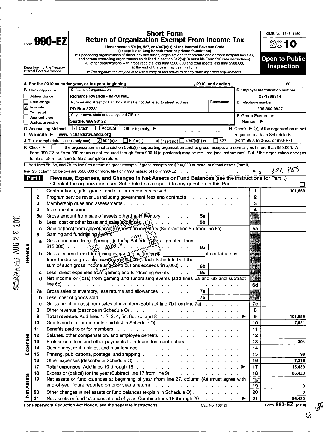 Image of first page of 2010 Form 990EZ for The Josh Fund