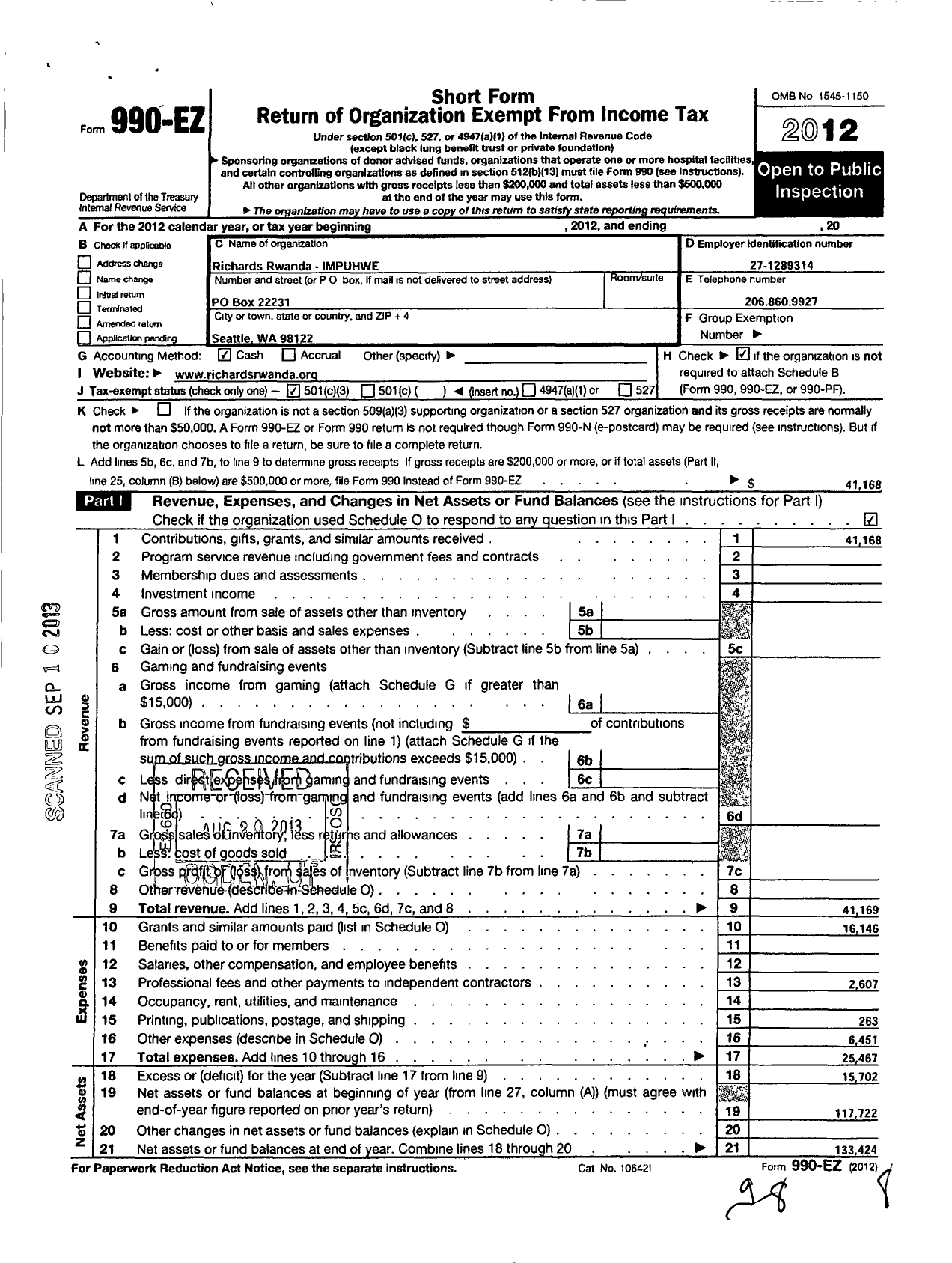 Image of first page of 2012 Form 990EZ for The Josh Fund