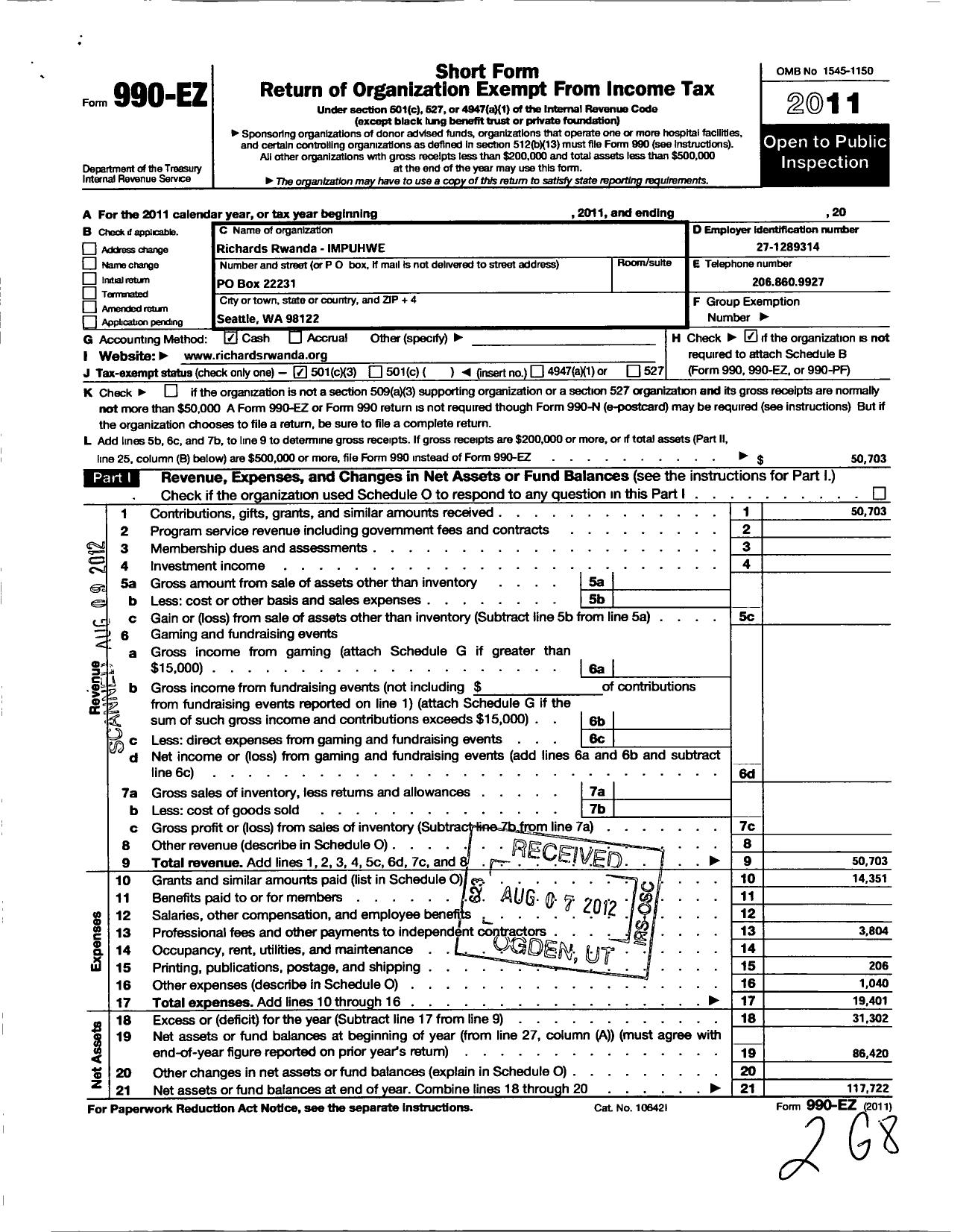 Image of first page of 2011 Form 990EZ for The Josh Fund