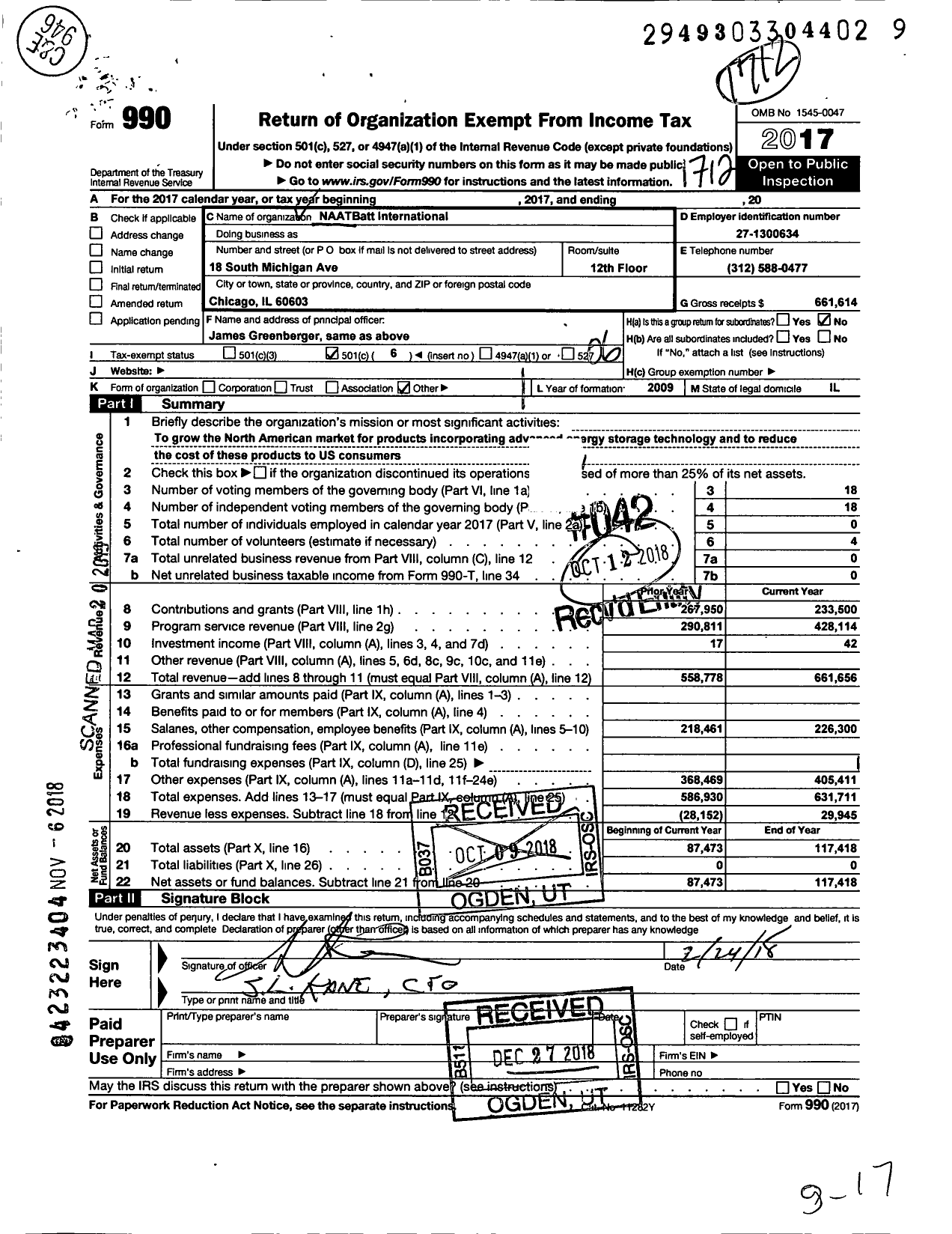 Image of first page of 2017 Form 990O for Naatbatt International