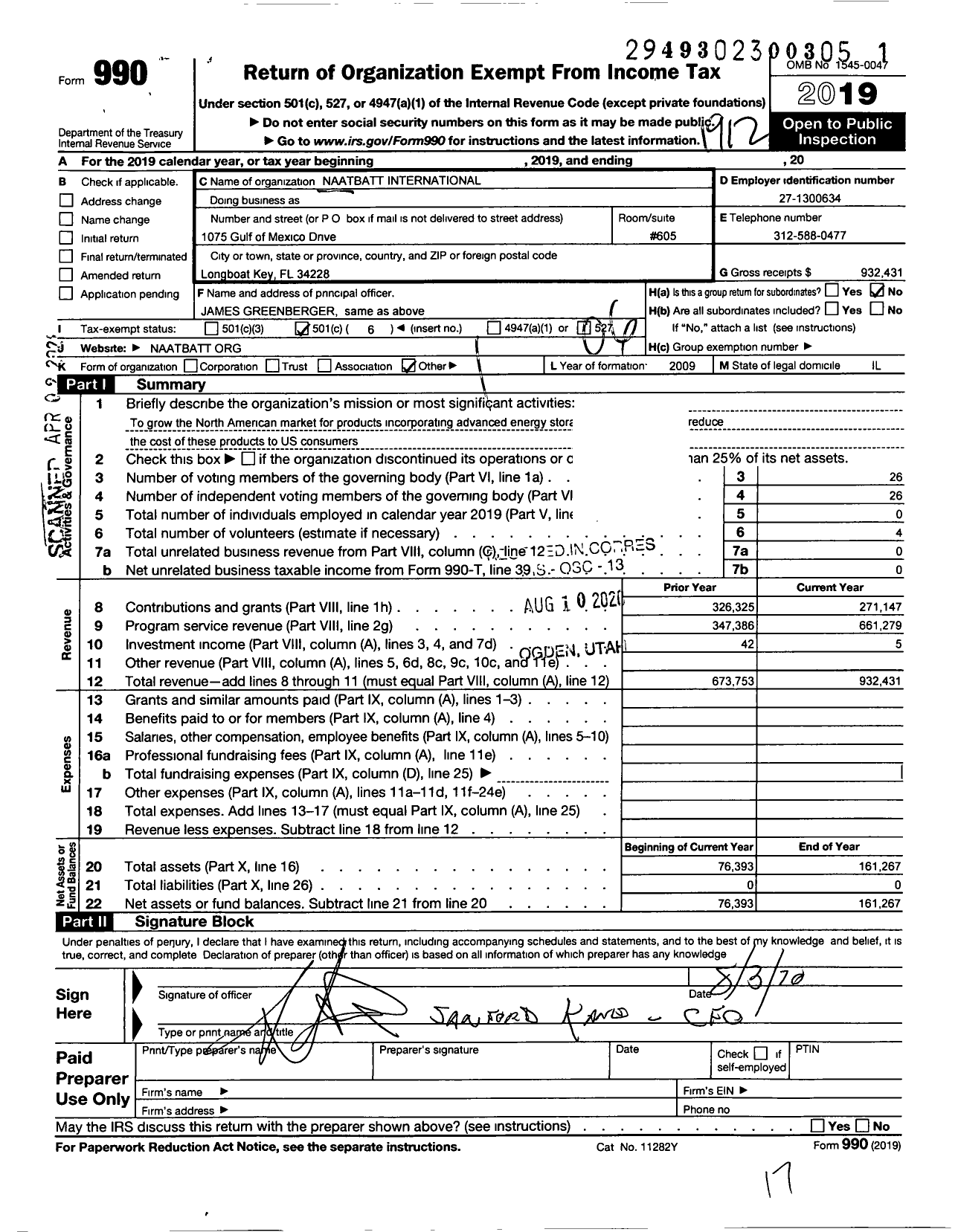 Image of first page of 2019 Form 990O for Naatbatt International